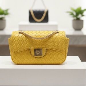 Fashion Yellow Quilted Chain Shoulder Bag EUC